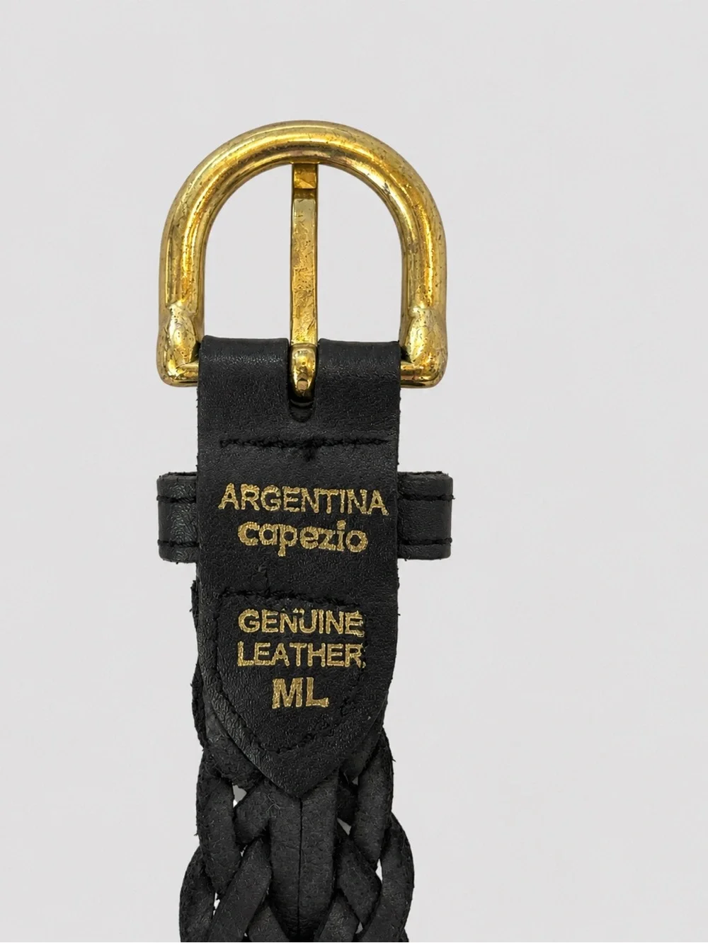 Capezio Black Braided Leather Belt M/L Gold Tone Buckle Vintage Italian Made